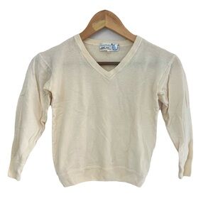 Snowflakes Vintage Pure Wool Kids Sweater | Cream V-Neck | Size 30 (4/5T)